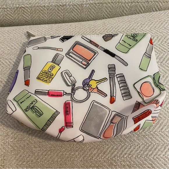 Clinique Makeup Cosmetic Bag Illustrations White Multi-Color - Picture 1 of 15